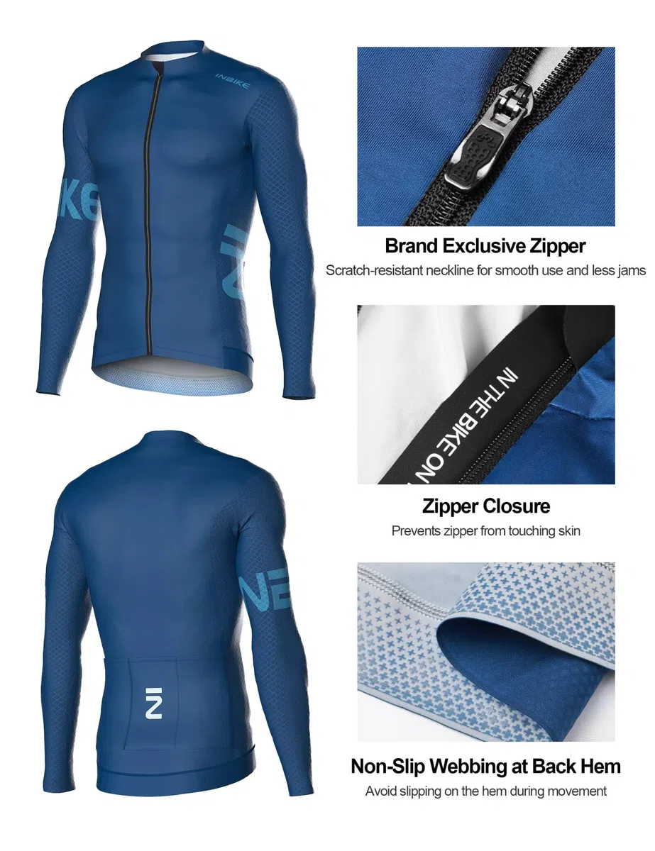 INBIKE Maillot de Ciclismo Manga Larga para Hombre Transpirable y Ligera con Tejido Antideslizante de 4.5 cm para Andar en Bicicleta Senderismo y Fitness MZLS