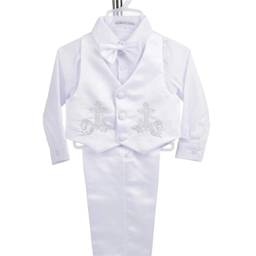 Lito Angels - Ropa Traje de Bautizo Bautismo para Bebe Niño con Gorro Capó, Manga Larga, Blanco