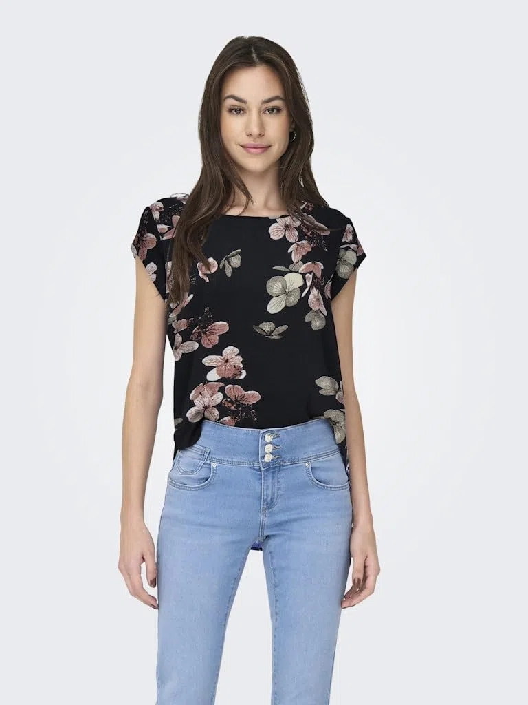 Blusa básica de Manga Corta para Mujer Cuello Redondo de ONLVIC