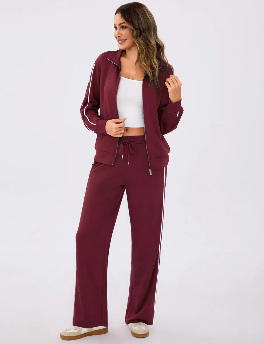 Terecey Conjunto Chándal Mujer 2 Piezas Chandal Completo Mujer Sudadera con Manga Larga y Cremallera Pantalón Recto con Cordón Ropa Deporte para Diario y Ejercicio