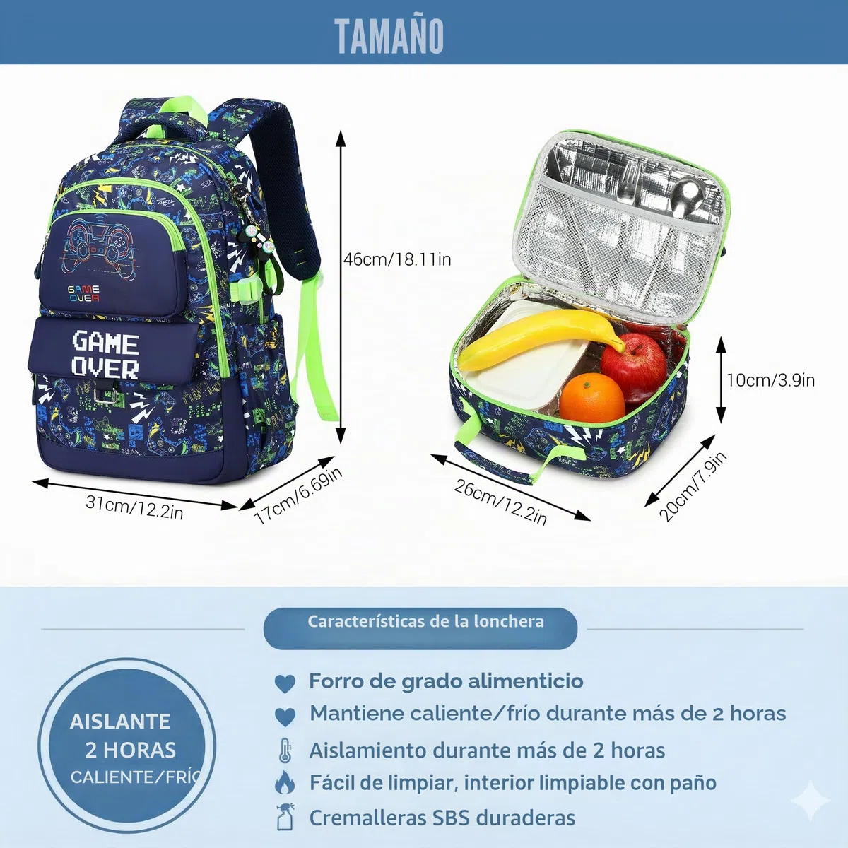 Makukke - Juego de mochilas escolares para niños, mochila para estudiantes gamers, adolescentes con lonchera y estuche para lápices, para estudiantes de primaria y secundaria, 15.6inch, Juegos