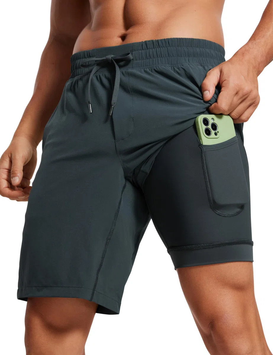 CRZ YOGA Pantalones Cortos de Running para Hombre con Forro - 23cm Melanita XL