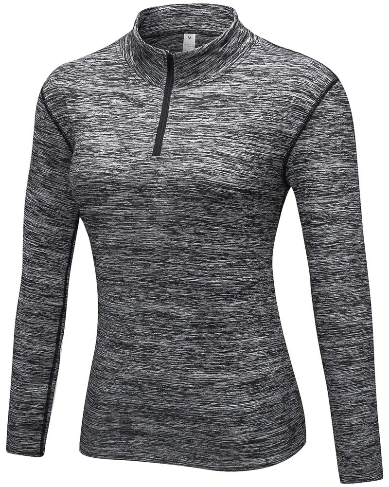 Mujer Invierno Camiseta Deportiva de Manga Larga con Cremallera Térmico de Correr Yoga Tops