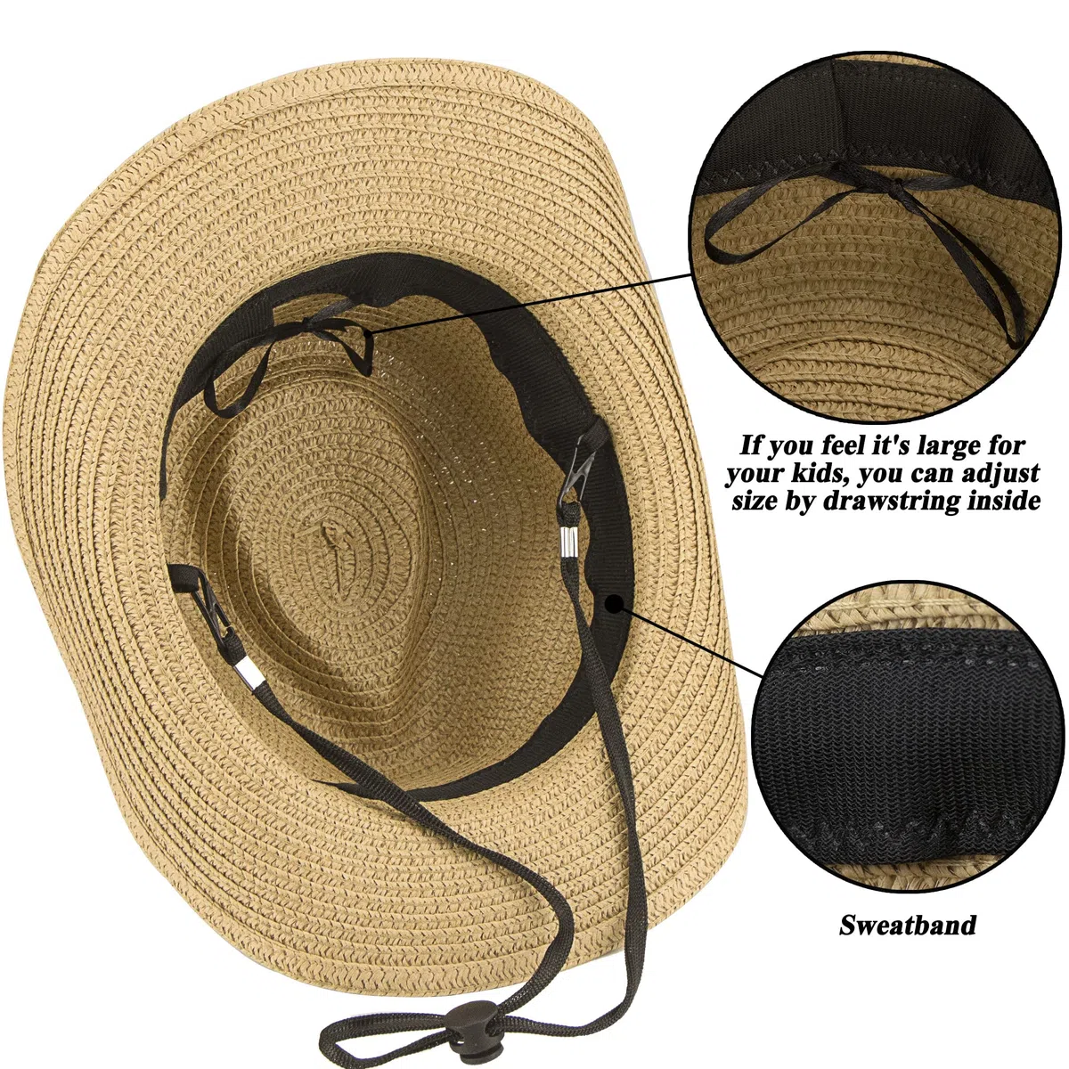 Sombreros de Vaquero de Paja para Mujer, Sombrero de Vaquero Occidental de ala Ancha, Sombreros de Verano para Hombres, Caqui, Talla única