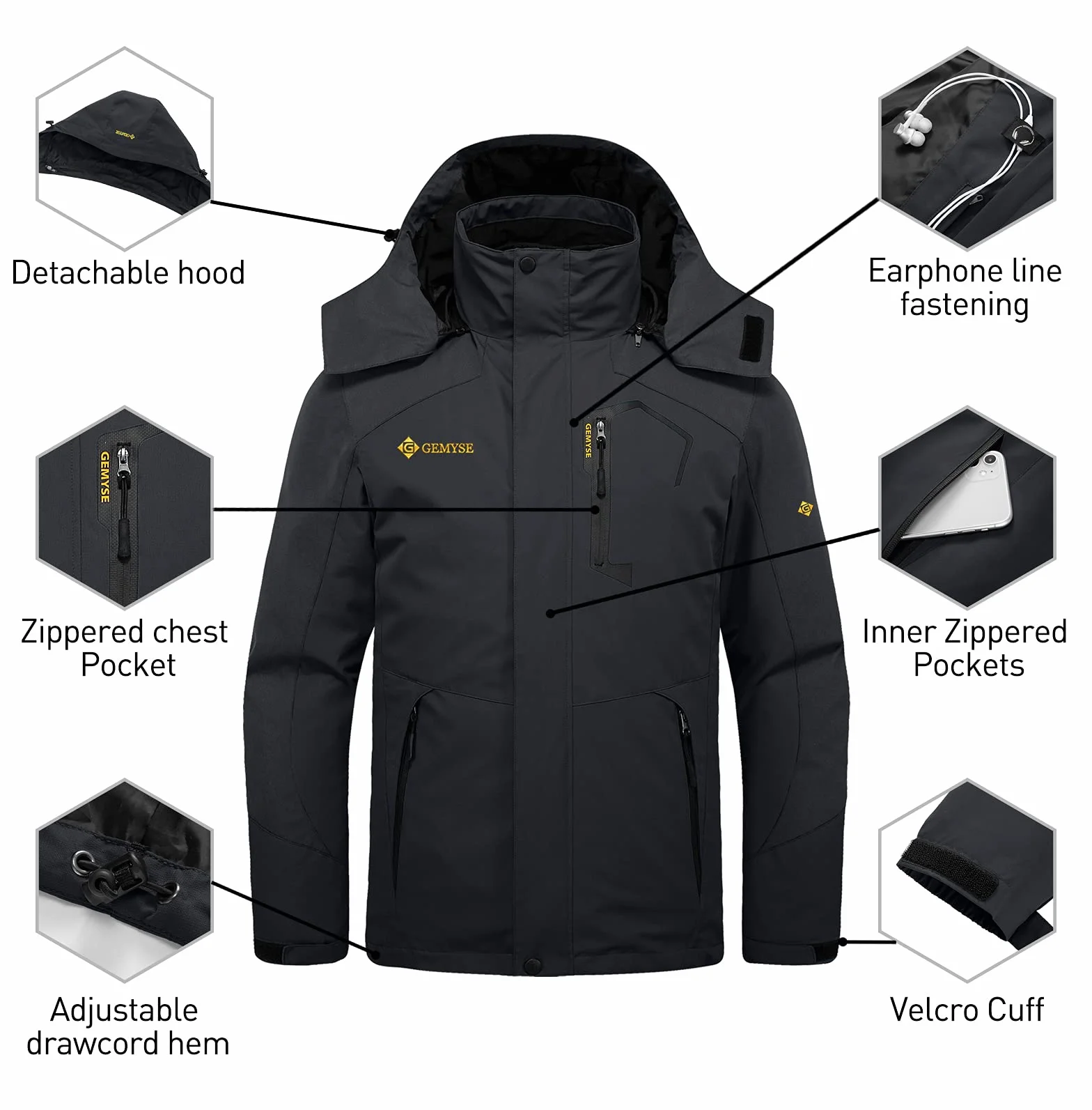 GEMYSE Chaqueta impermeable 3 en 1 para hombre Esquí Chaqueta Puffer Liner Aislado Abrigo de Invierno