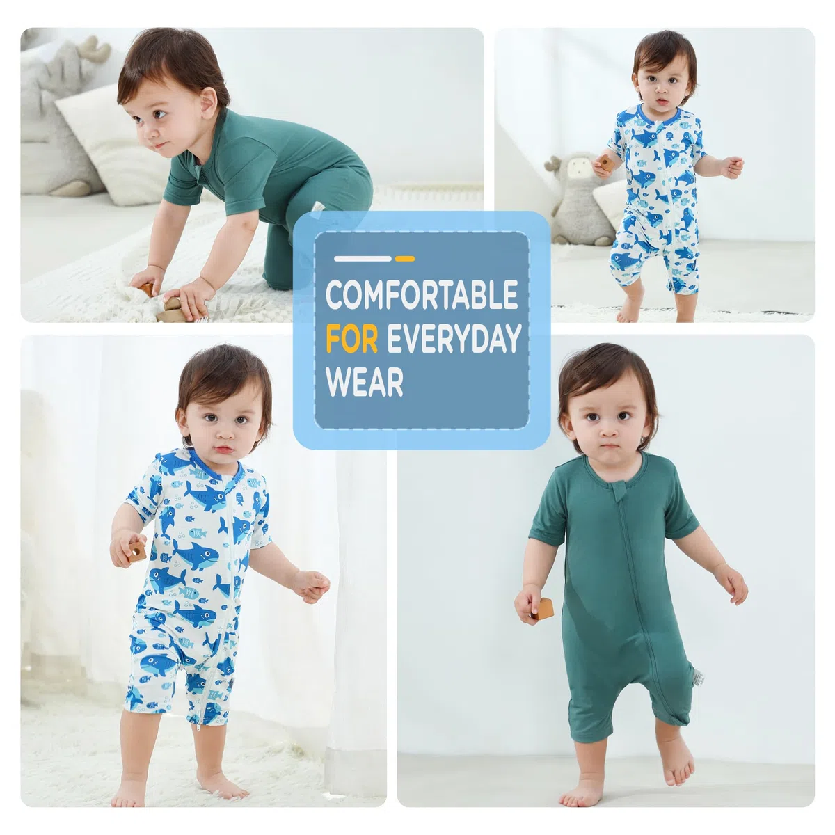 HAHASHOW Body Bebé Manga Corta para Verano 2 Piezas, Ropa Bebé Recién Nacido de Fibra de Bambú Pijamas Niños y Niñas con Cremallera 2 Vías