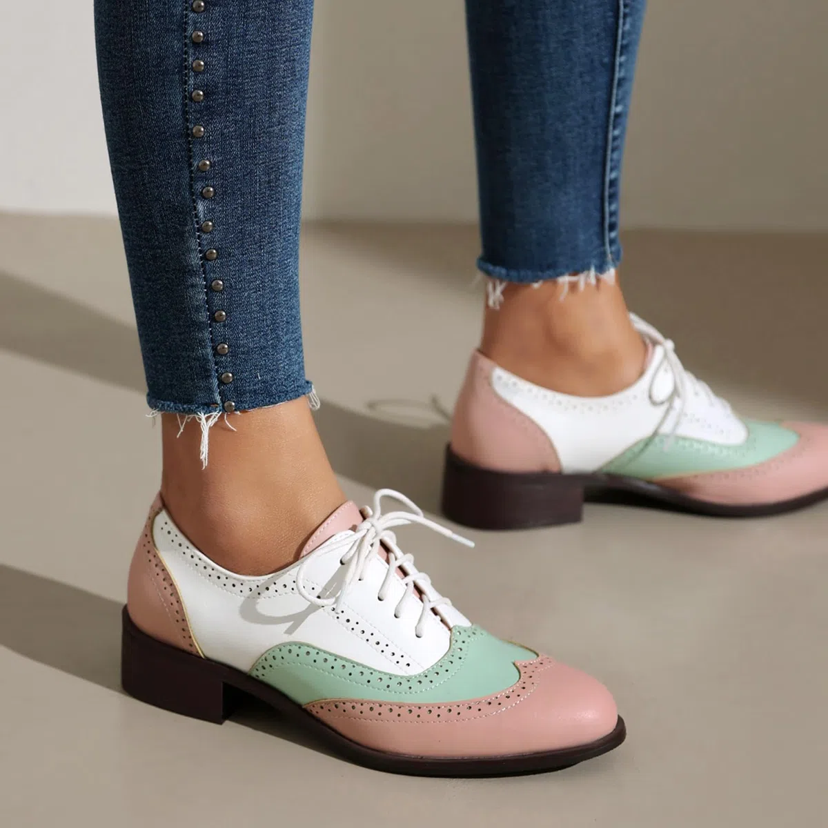 Unisexo Oxford Zapatos Mujer Two Tone Perforated Wingtip Brogue