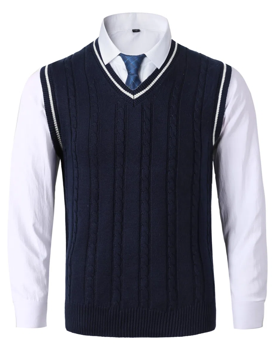 AIEOE - Chaleco de Punto Hombre Suéter sin Mangas Hombres Chalecos Color Sólido con Cuello en V Jerséis Esencial Pullover para Primavera Invierno Otoño - S-2XL