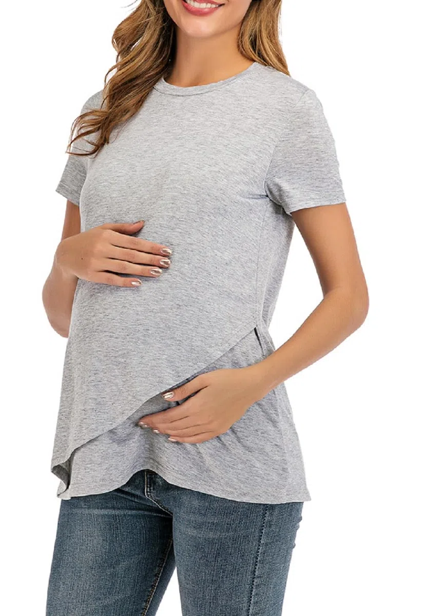 SISAY Ropa Premama Embarazada Camiseta Maternidad Verano Blusa Cruzada Tunica Elegante Wrap Top Vintange Jersey Lactancia Basica tee Shirt Manga Corta Sweatshirt Casual Pullover Moda Camisas Embarazo