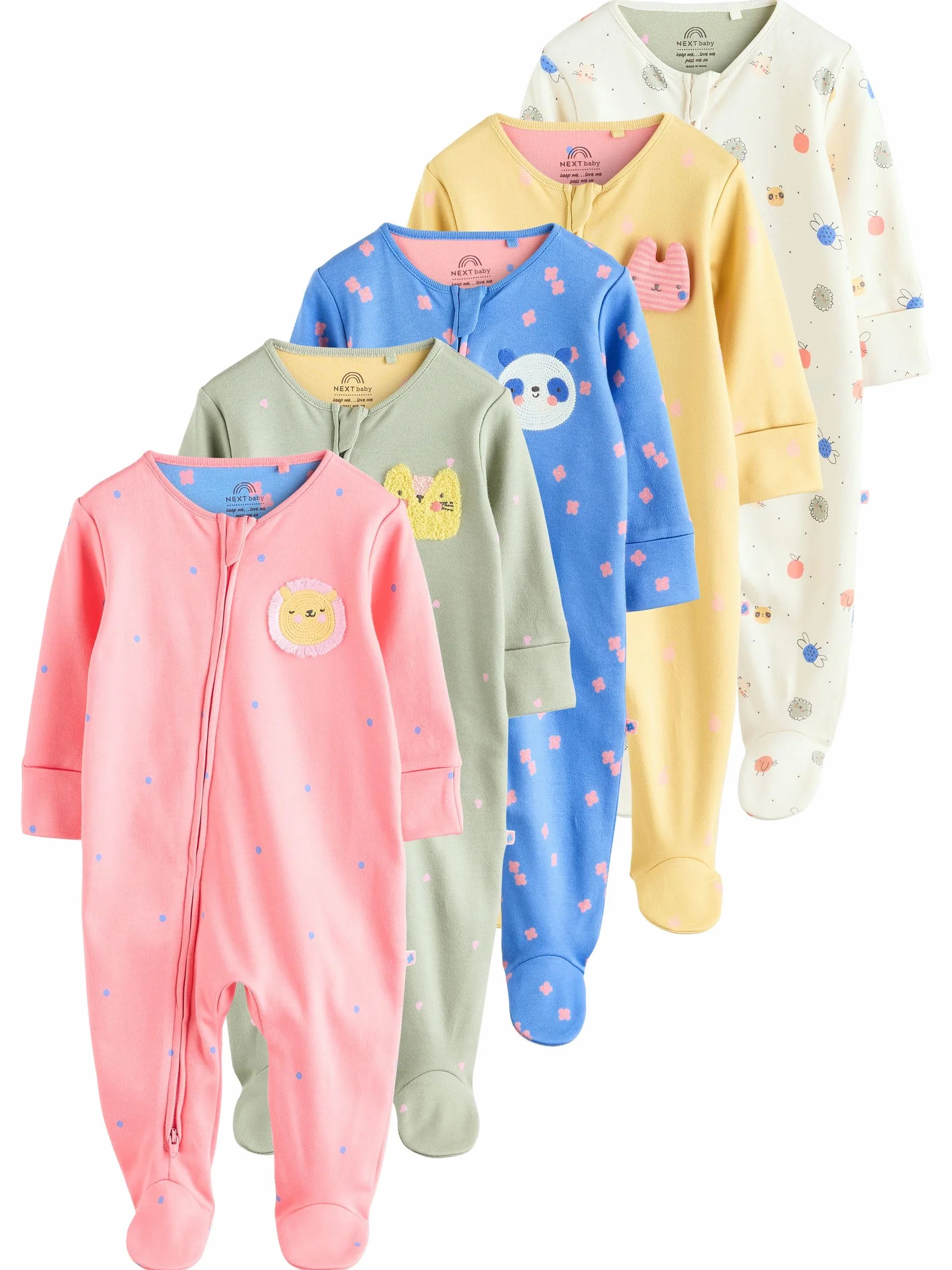 NEXT Bebés niña Pack de 5 Peleles con Cremallera bidireccional para bebé