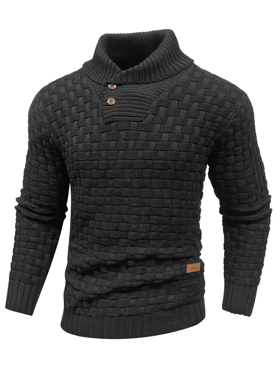 Jersey para Hombre Suéter Sudadera De Punto Tejido Grueso para Hombre Suéter con Cuello Alto Jersey con Dos Botones Invierno