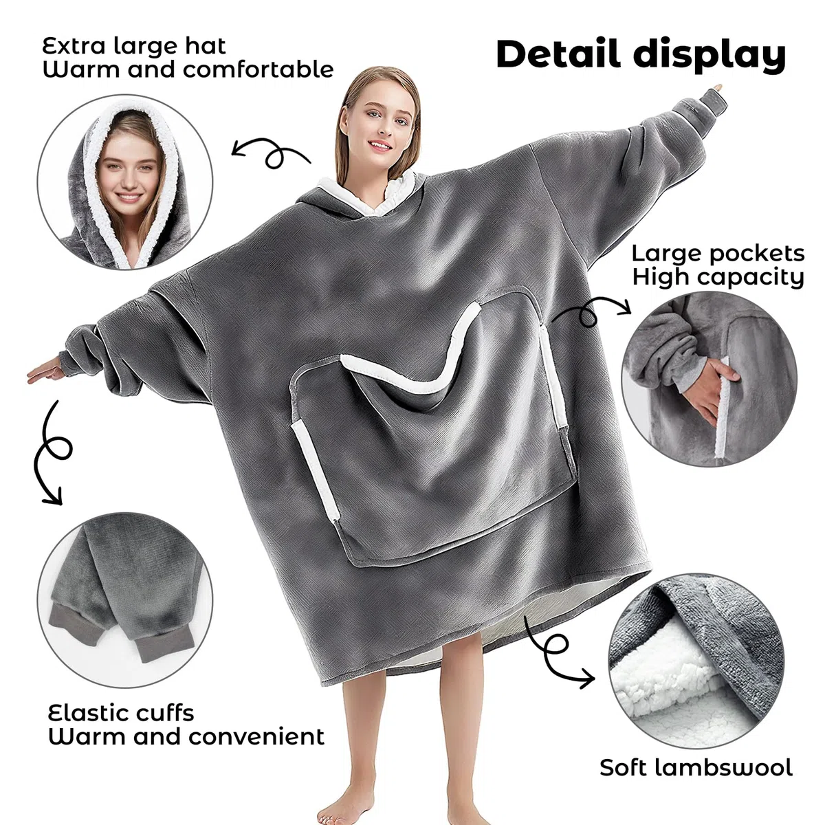 auvstar Manta de Sudadera Gigante con Capucha, Manta de Gran Tamaño Sudadera con Capucha Sherpa con Bolsillo Frontal, Suave Cálida Cómoda, Talla Única para Adultos, Hombres, Mujeres, Adolescentes