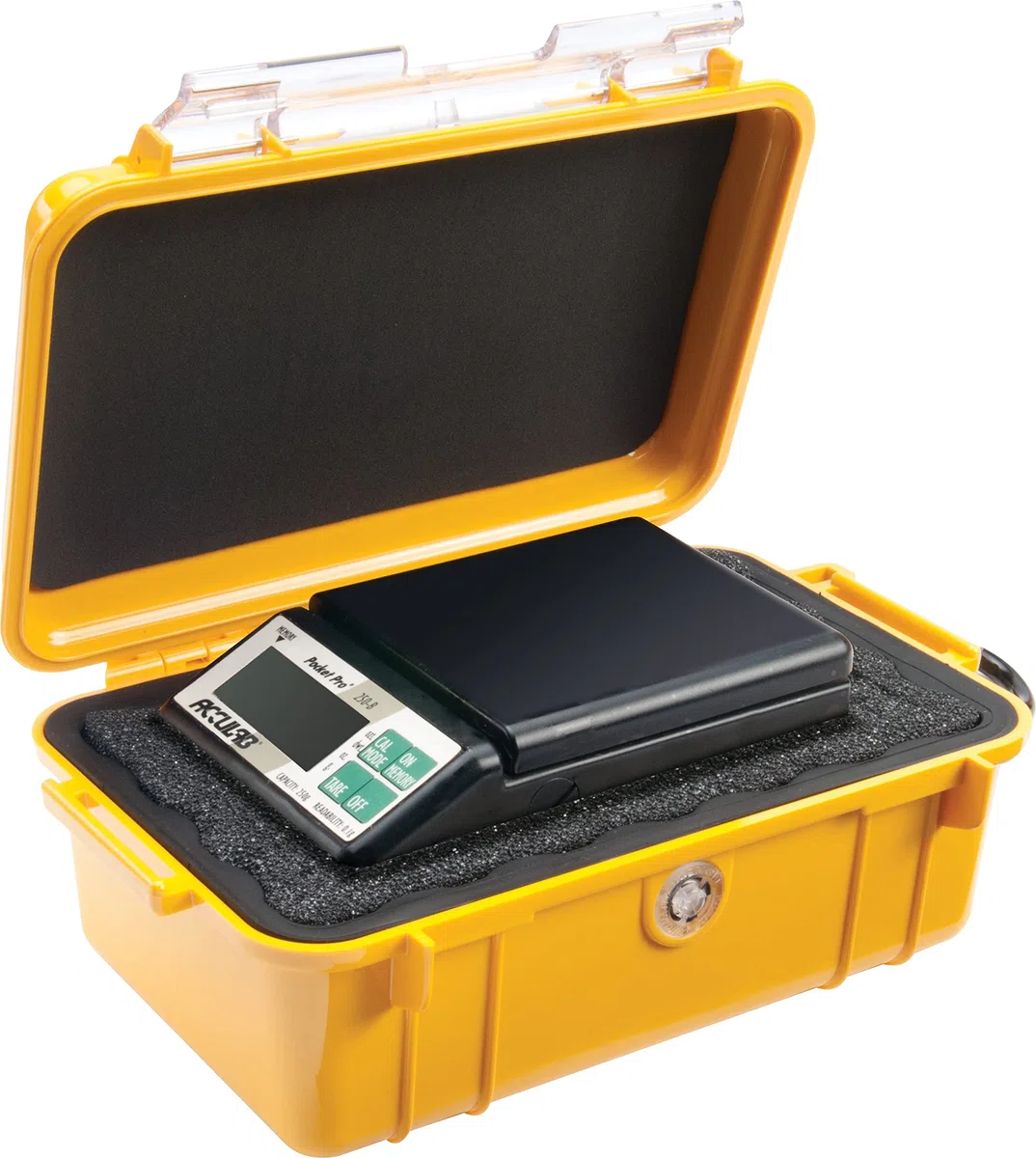 PELI 1050 Micro Case, Cajita estanca para proteger objetos pequeños en actividades al aire libre y deportes, IP67 estanca1L de capacidad, fabricada en EE.UU., color amarillo/color negro