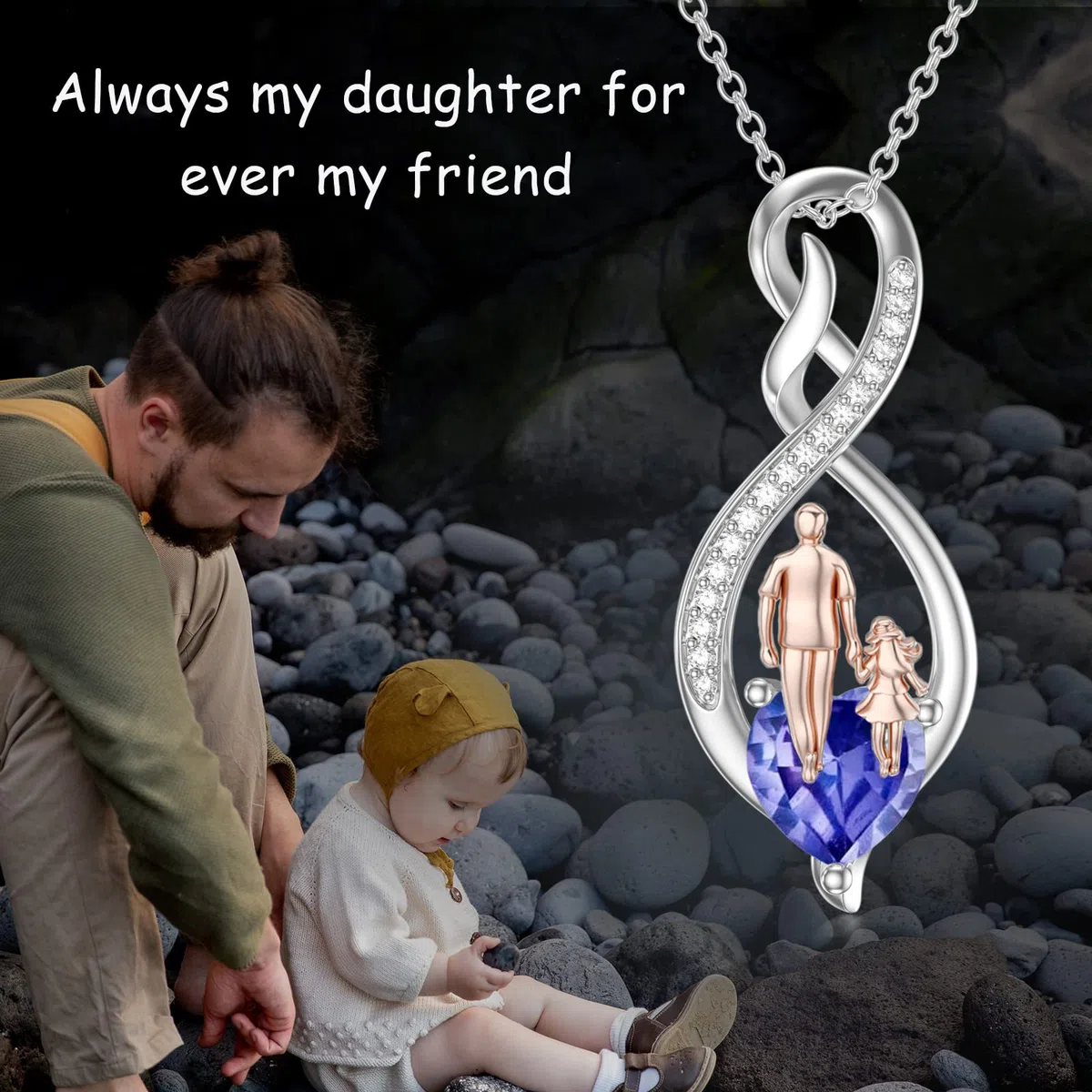 Collar para hija de Papá Mum de plata de ley para padre e hija, colgante de corazón infinito para hija, Plata esterlina