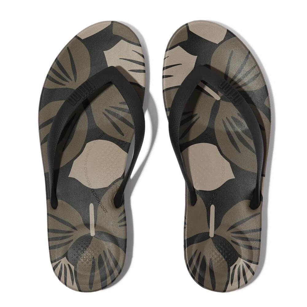 Fitflop Iqushion Mens Leaf-Print Ergonomic Flip-Flops, Chanclas Hombre