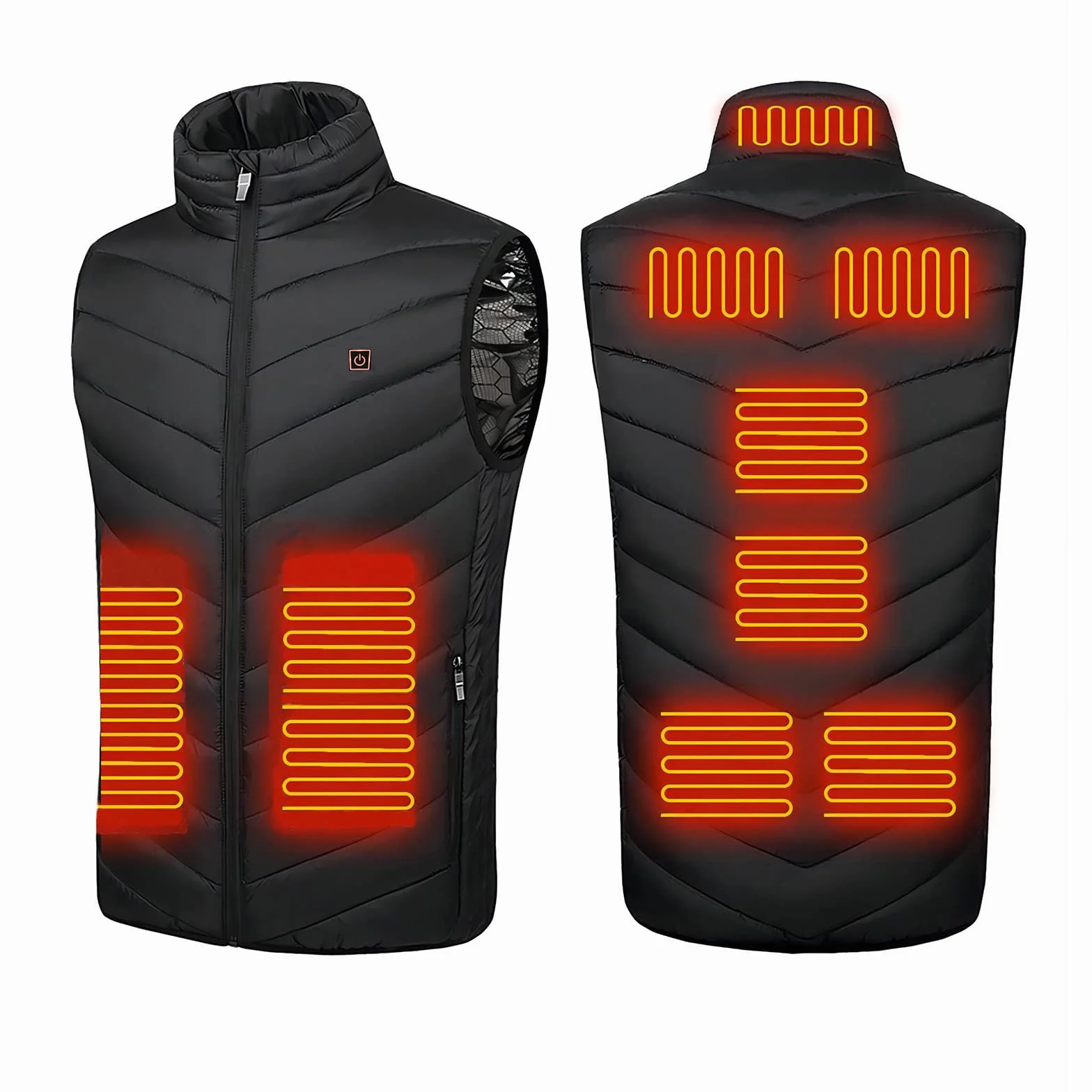 Monave Chaleco calefactable Mujer,Chaqueta Calefactable con 9 Elementos de Calefacción de Fibra de Carbono 3 Niveles de Temperatura Control de Doble Botón Negro
