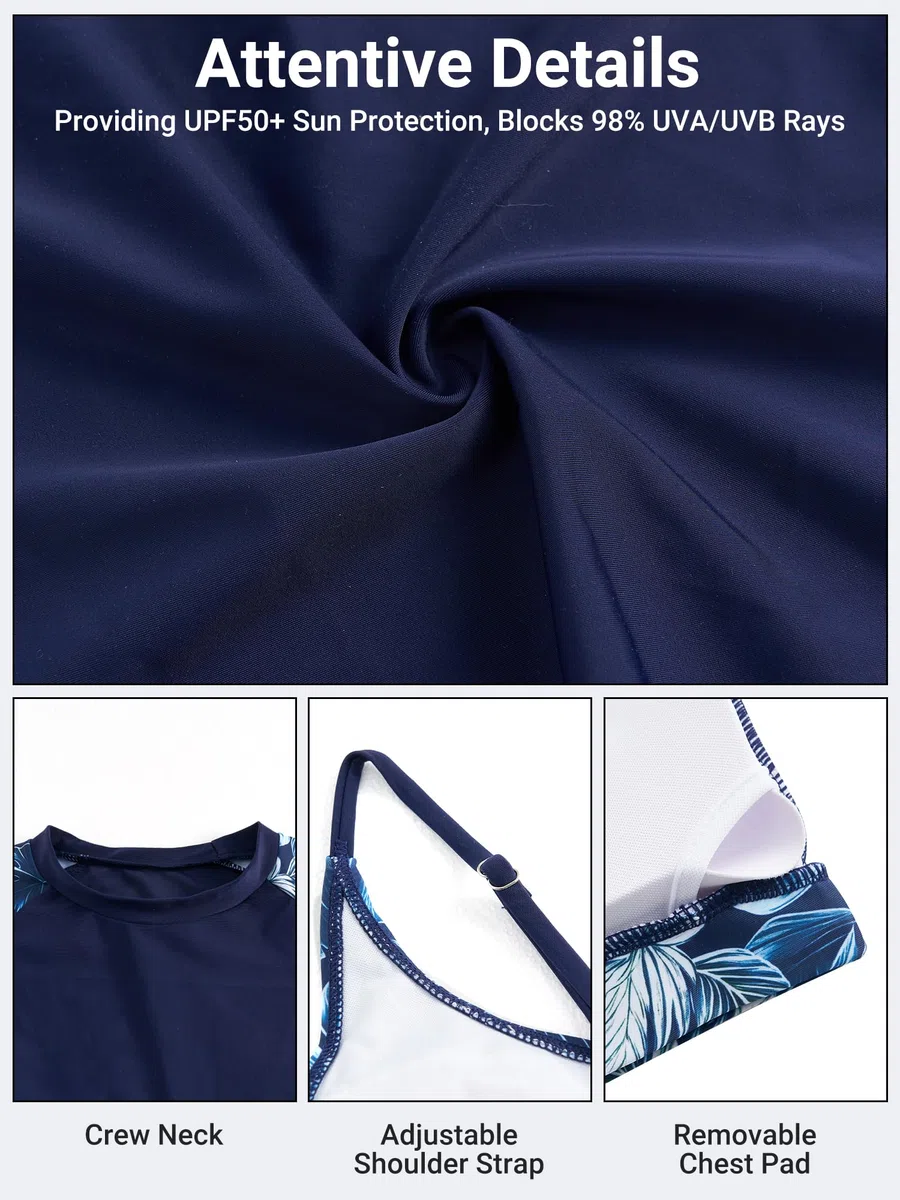 Owntop Camiseta de natación de 3 piezas para mujer, camiseta de natación UV UPF50+, camiseta de manga corta, parte superior de bikini y pantalones cortos de cintura alta, trajes de baño modestos