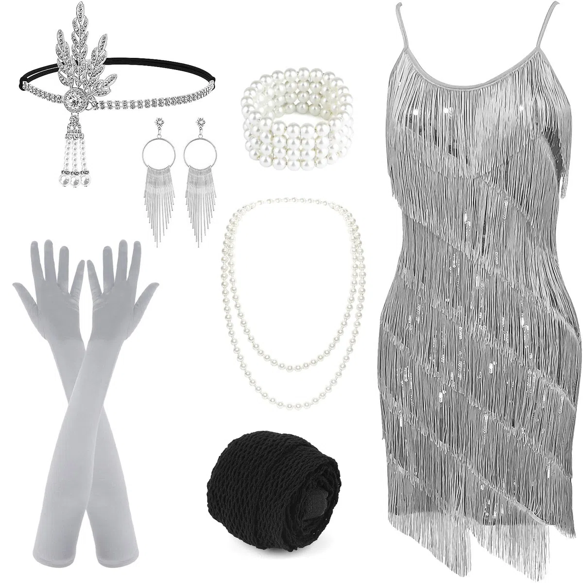 PLULON Vestido de Fiesta de cóctel con Flecos de Lentejuelas Gatsby de los años 20 para Mujer con Accesorios de los años 20 para Fiesta de graduación (Dorado)