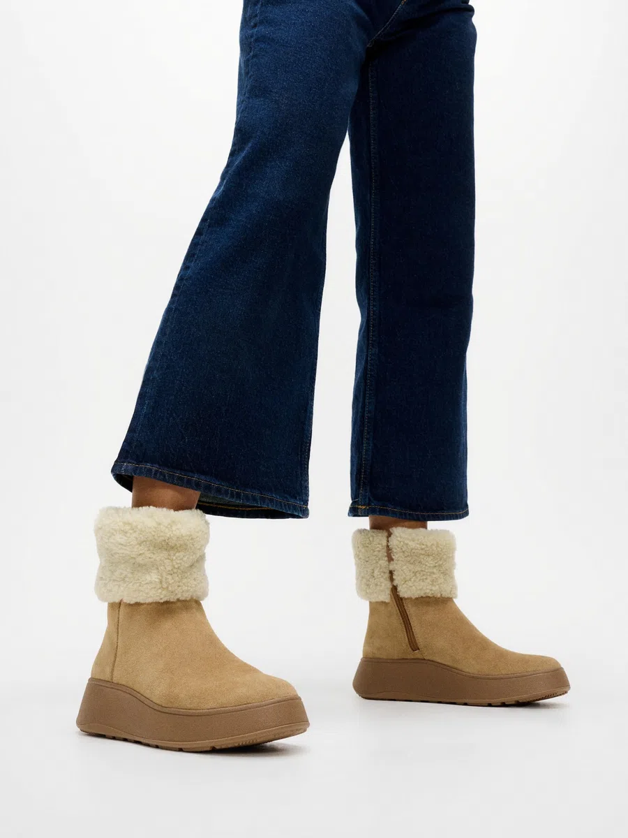 Fitflop F-Mode Shearling-Collar Zip-up Suede Ankle Boots, Botas Cortas al Tobillo Mujer