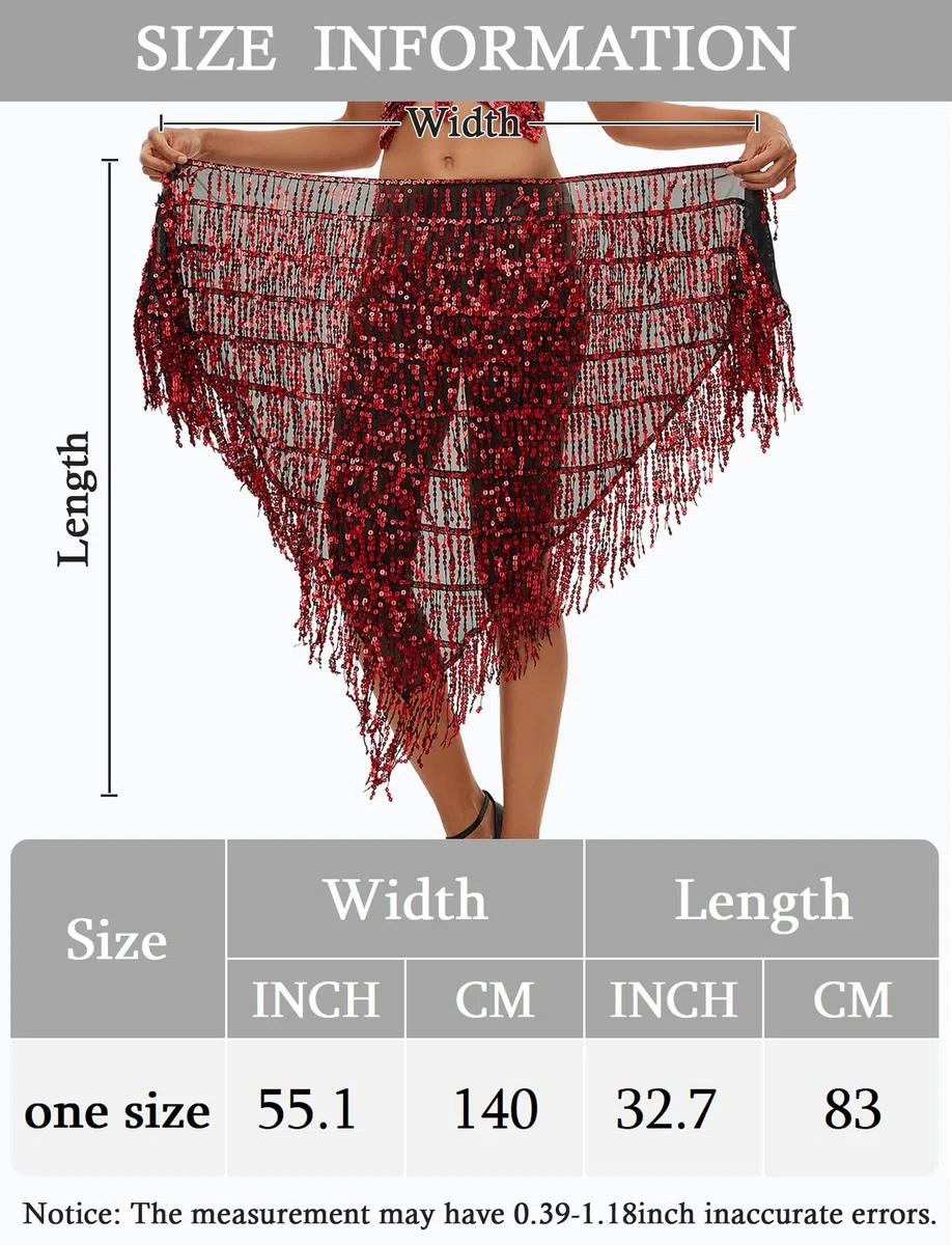 SEAUR Pañuelo para danza del vientre para mujer, con lentejuelas, bailarina del vientre, borla, toalla de cadera, samba, chacha