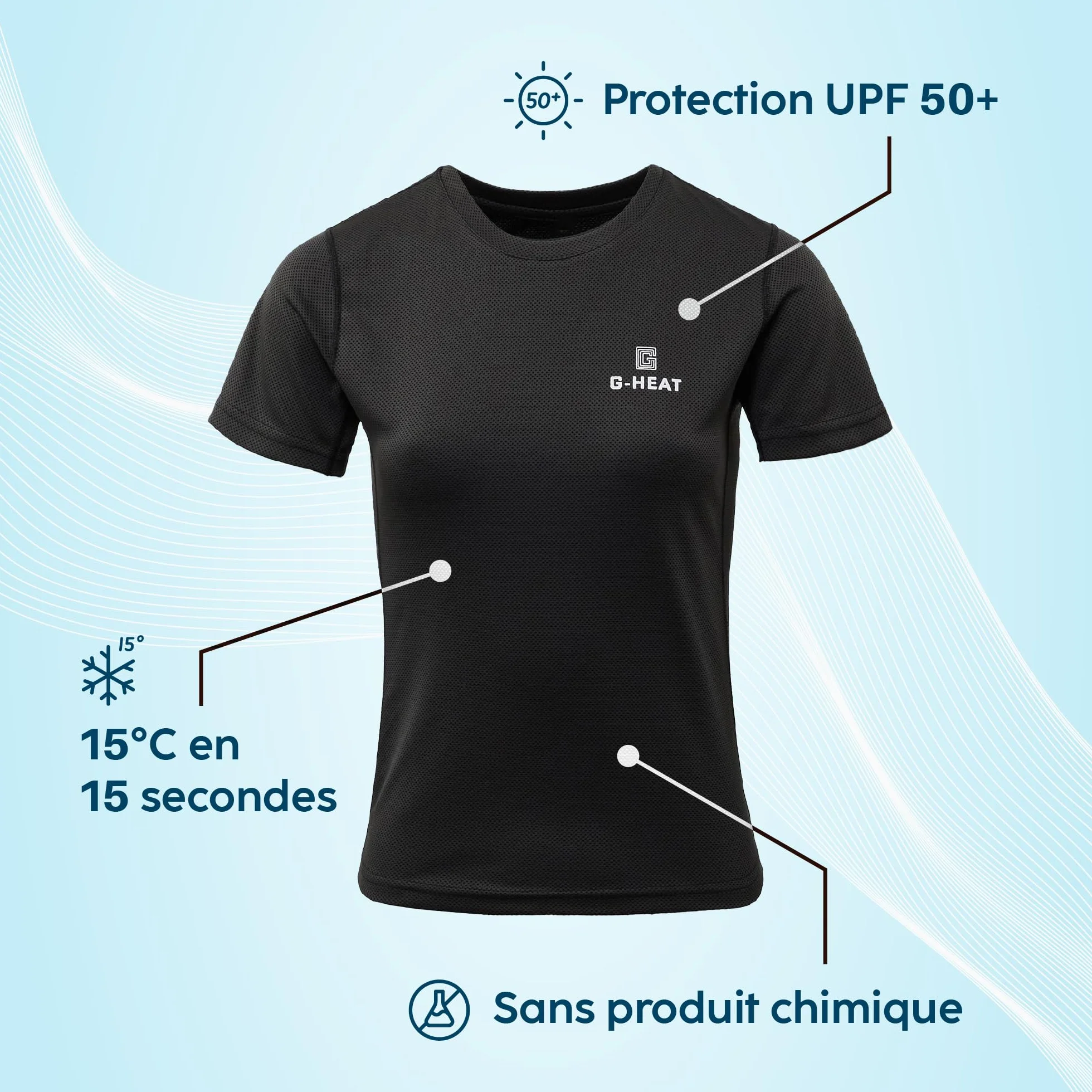 G-HEAT – Camiseta de manga corta para mujer, antirrayos UV, protección UPF50+, ultraligera, transpirable, refrescante, ideal para deporte