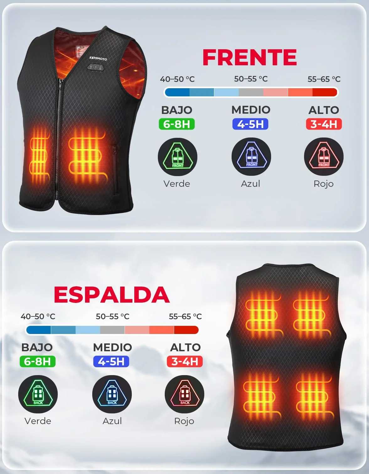 KEMIMOTO Chaleco Calefactable Mujer, Chaleco Térmico Corte Elegante y Ajustado con 6 Zonas de Calentamiento, Chaleco Cálido para Campar, Esquí, Pesca, Actividades al Aire Libre (Sin Batería)