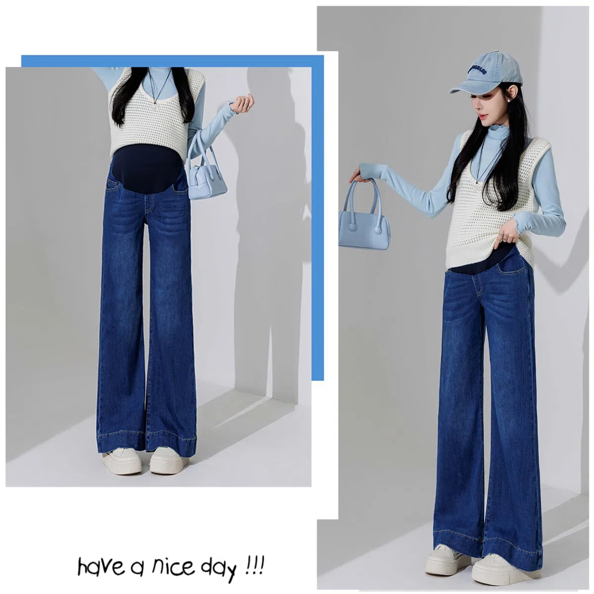 Vaqueros para embarazadas con cintura ajustable, elegantes pantalones vaqueros con bolsillos para mujeres de hasta 175 cm, vaqueros elásticos para embarazadas