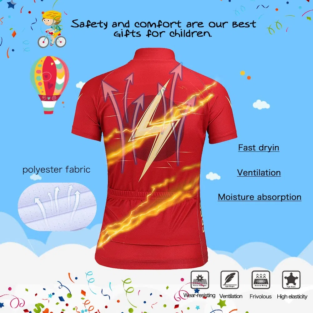 Maillot de Ciclismo Niños Niñas Conjunto Traje Ciclismo Camiseta de Manga Corta + Pantalones Cortos de Secado Rápido