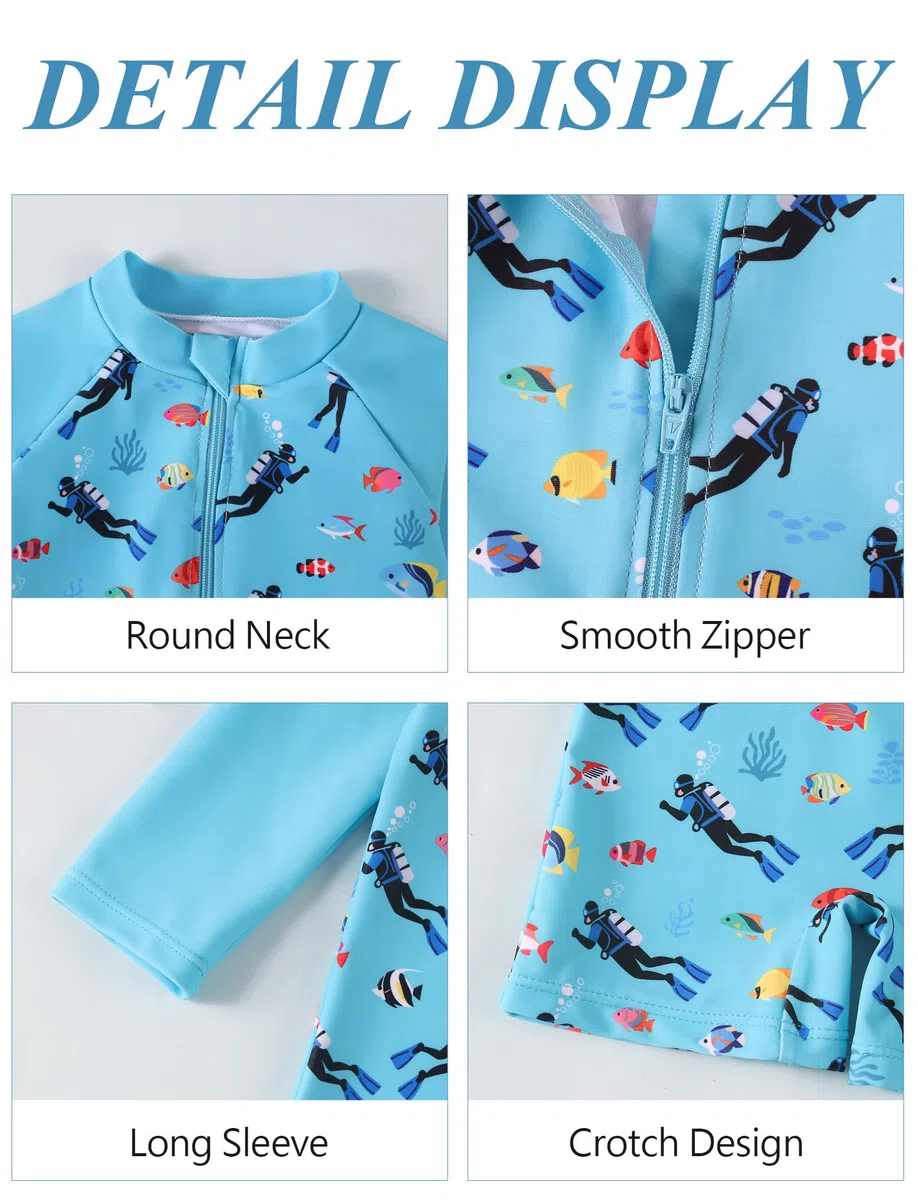Happy Cherry Trajes de baño de una pieza para niños pequeños una pieza Rash Guard traje de baño de manga corta cremallera bebé verano playa trajes de baño 0-3 años