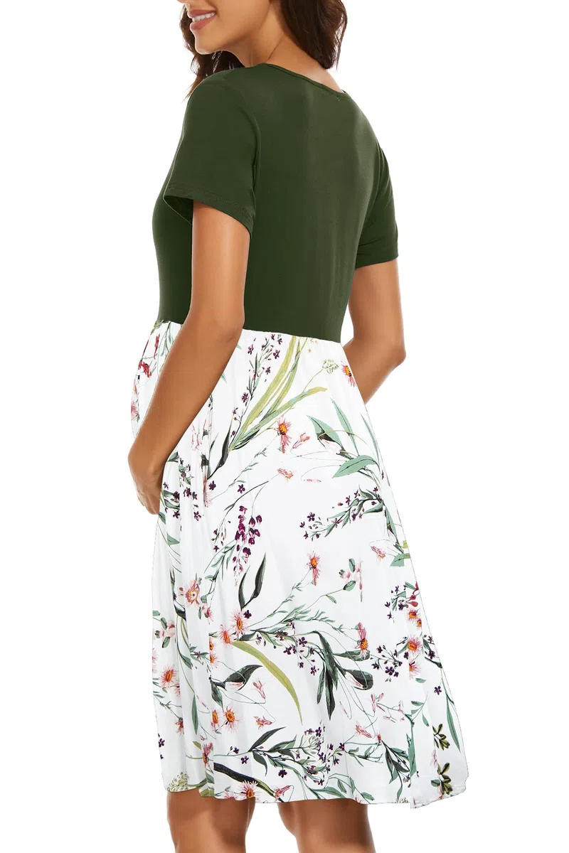 Vestido de maternidad de manga corta para mujer con bolsillos, ropa de embarazo de retazos