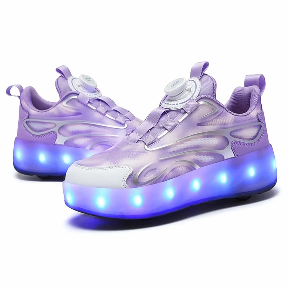 Mateju Zapatos con Ruedas para Niñas Niños, Patines con 4 Ruedas Retirable, Zapatillas de Skateboarding Brillar en la Noche, Zapatillas Deportivas al Aire Libre Multiusos