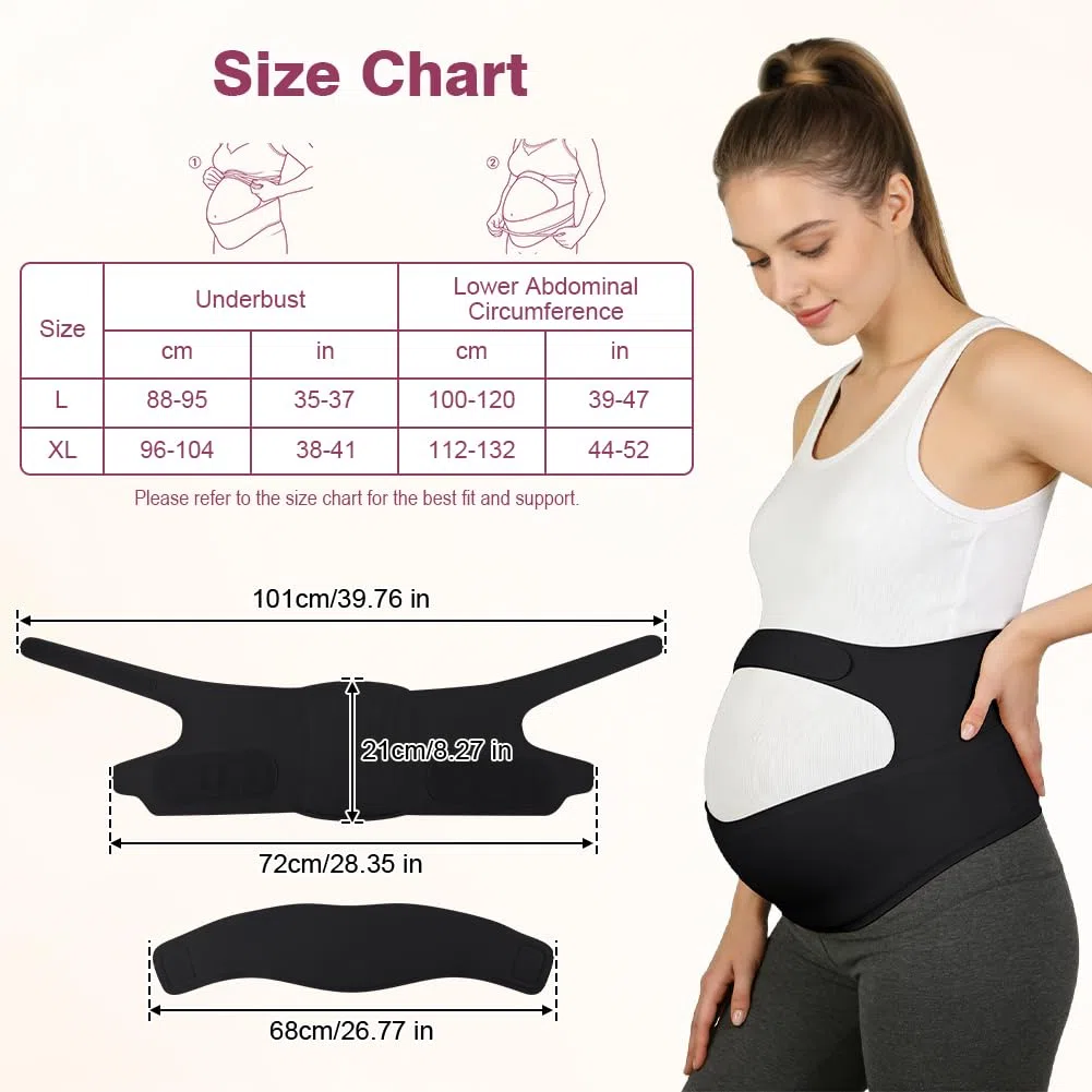 Faja Embarazada sin Costuras, Faja Abdominal Embarazada con Ajustable Hook and Loop, Mujeres Embarazadas Ergonomía Faja Lumbar Soporte con para la Abdomen y Cintura, Negro