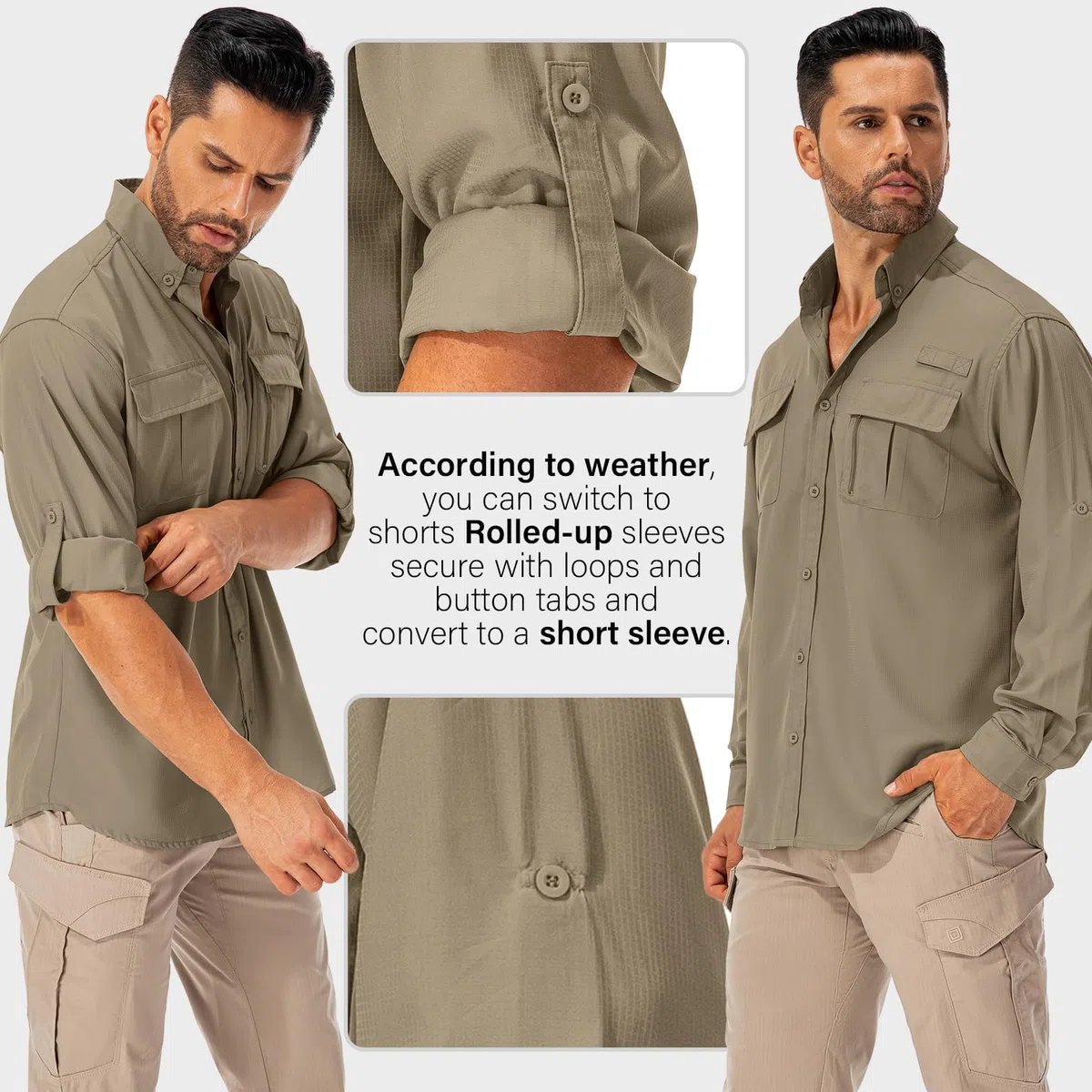 Camisa para hombre UPF50+ UV, manga larga, transpirable, de secado rápido, para pesca, senderismo, tiempo libre
