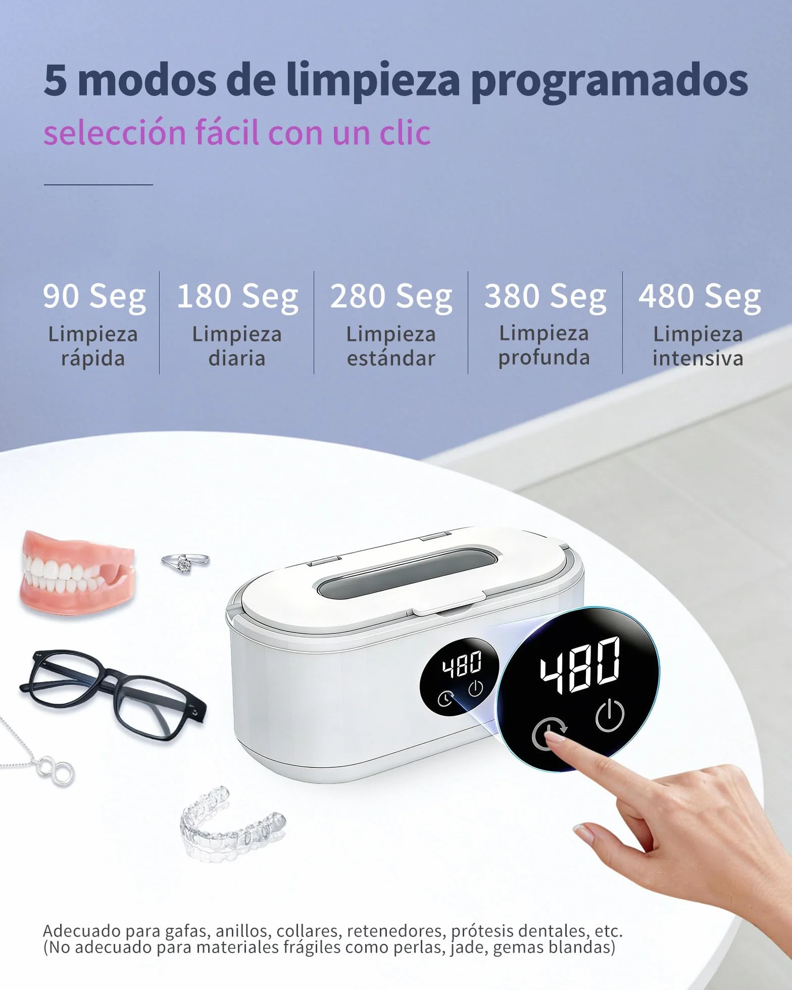 Limpiador Ultrasonidos 50000HZ, Limpiador Ultrasonico 350ML, con Temporizador Digital y 5 Modos de Limpieza, Apto Para Joyas, Gafas, Anillos,Relojes Ultrasonic Cleaner