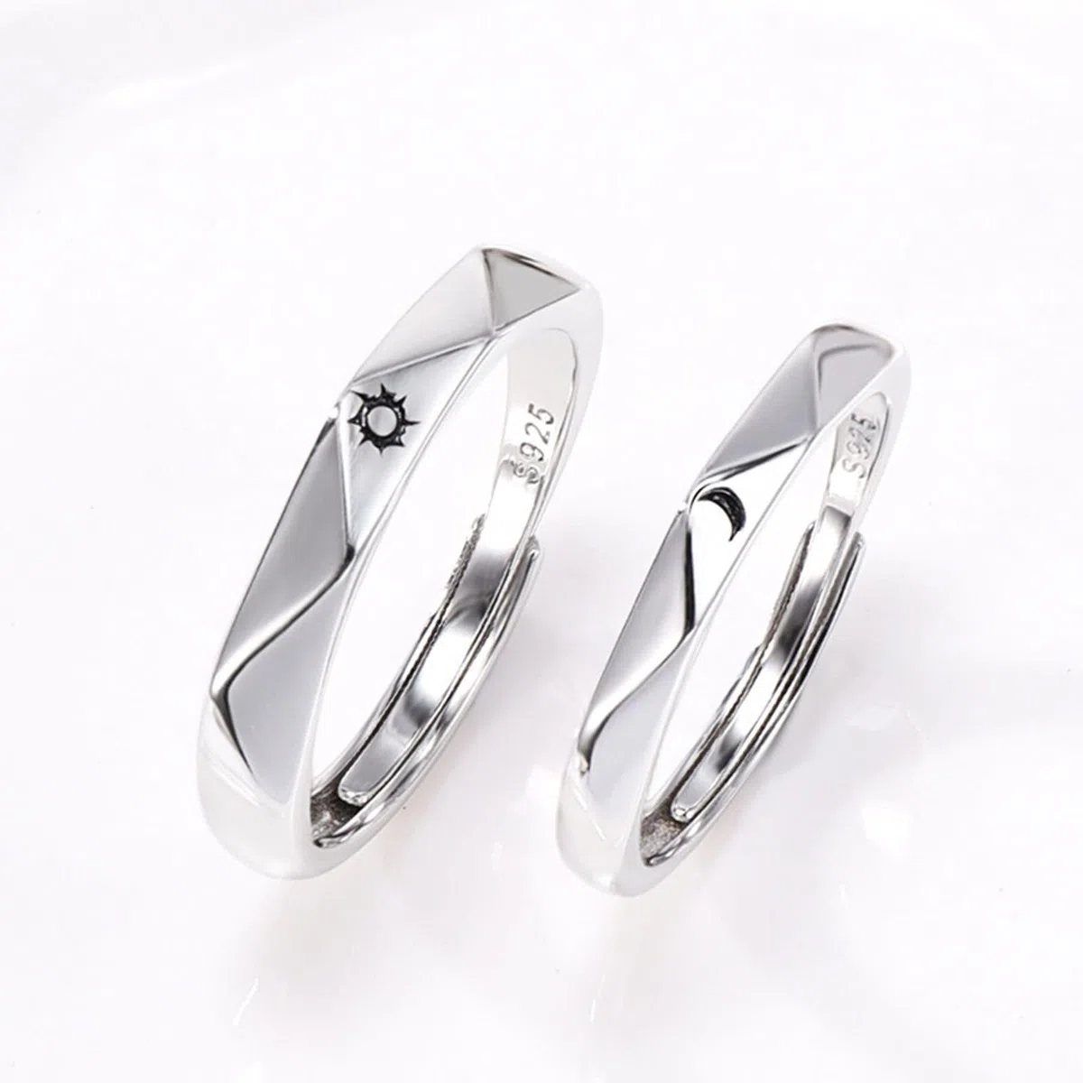 Anillo Plata de Ley Aniversario Pareja Grabado Personalizado, Sol y Luna, Anillos Mujer Plata Ajustables de Boda