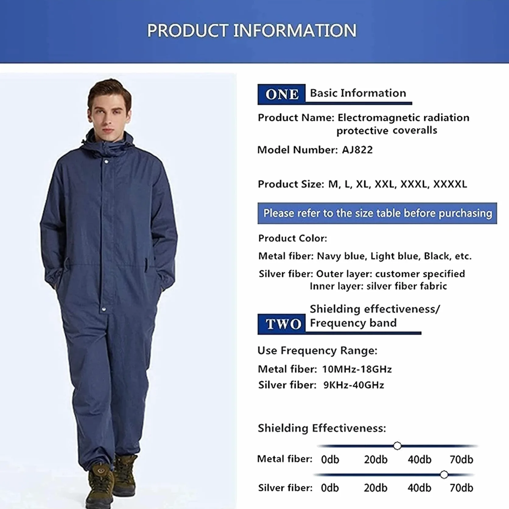 Traje de Trabajo con protección EMF RF, antirradiación 5G, Mono antirradiación de Fibra de Plata al 50%, protección radiológica WiFi,Man,3XL