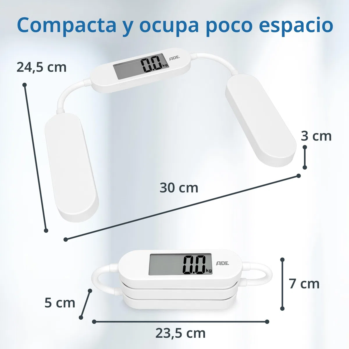 ADE Báscula de viaje plegable | Báscula digital con capacidad de carga de 180 kg en incrementos de 100 g | Báscula de cuerpo precisa con pantalla LCD