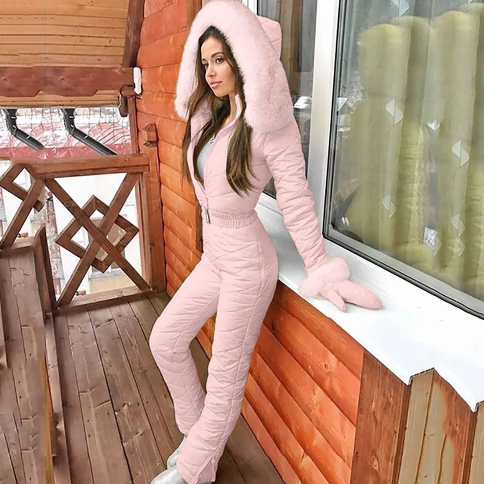 Traje de esquí para mujer, talla grande, mono largo, mono de invierno con capucha, térmico a prueba de viento, manga larga, pantalones de nieve gruesos