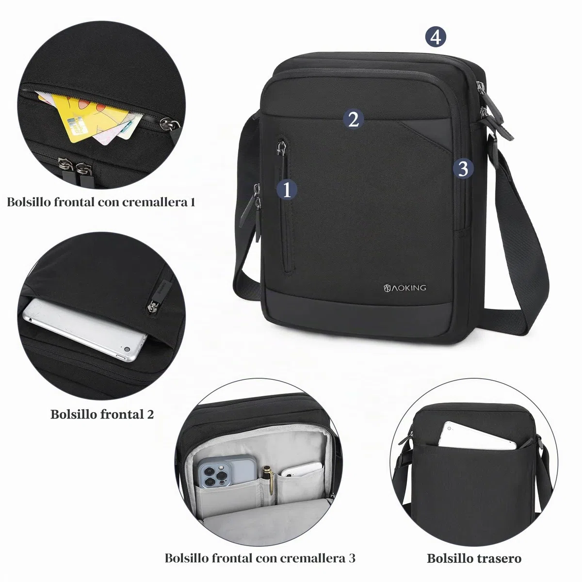 Bolso Bandolera para Tablet iPad de hasta 11 Pulgadas, Bolso de Hombro, Bolso Cruzado, Antirrobo, Resistente al Agua