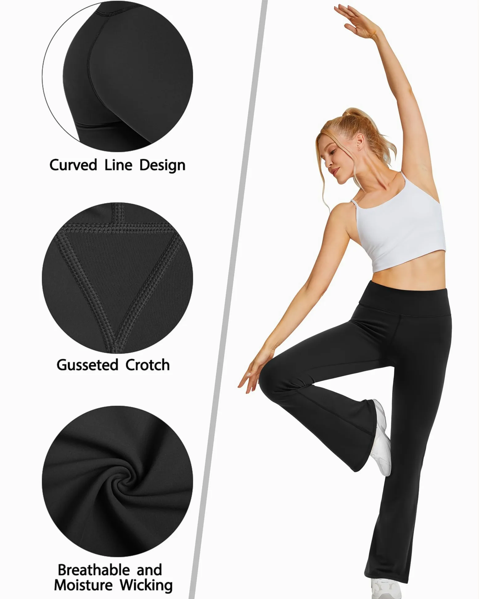 Promover Pantalones de Yoga para Mujer Pantalones Deportivos de Trabajo de Cintura Alta Bootcut con Bolsillos Bootleg Control de Barriga para Entrenamiento y Casual Jazz