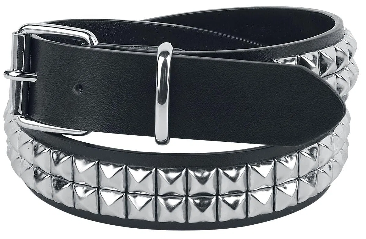 Black Premium by EMP Unisex Cinturón negro de dos filas de tachuelas