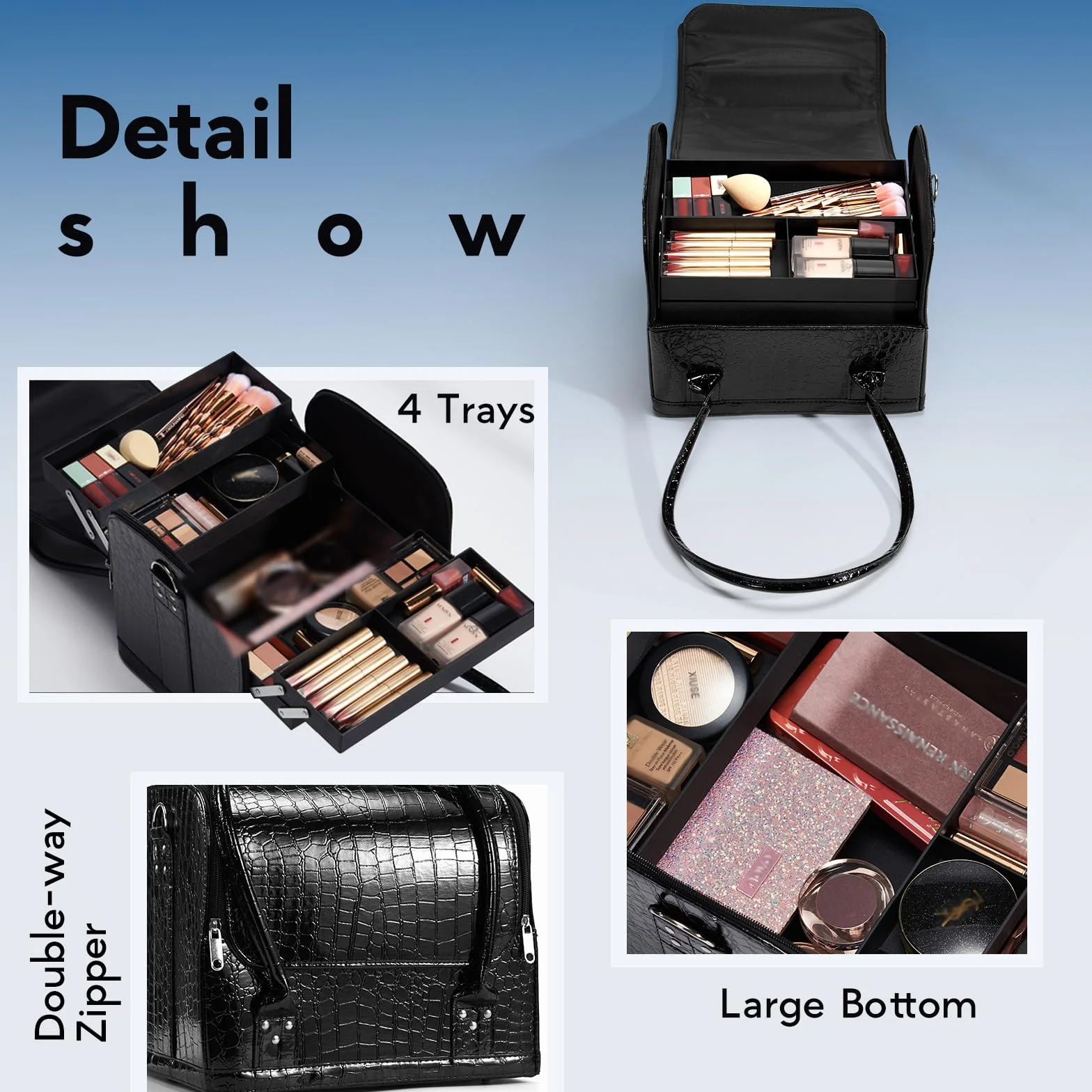 Maletín para Maquillaje Profesional Neceser de Cosméticos Negro Estuche Impermeable de Maquillaje Organizador de Esmaltes de Uñas Cajas de Joyero Maquillaje Regalos para Mujer