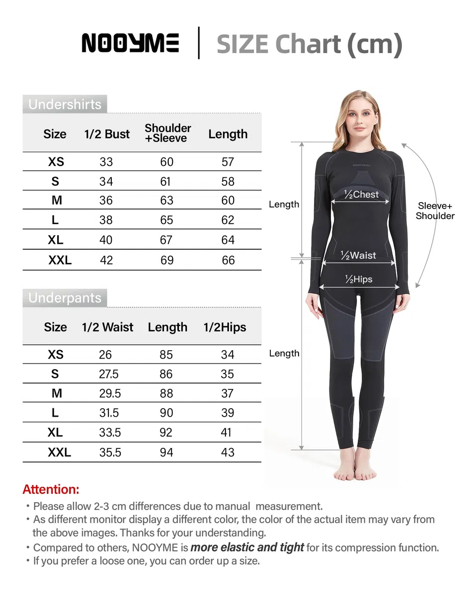 NOOYME Ropa Interior Térmica Mujer Funcional para Esquí - Termoactiva, Transpirable, Elástica, Suave y Cálida - Conjunto