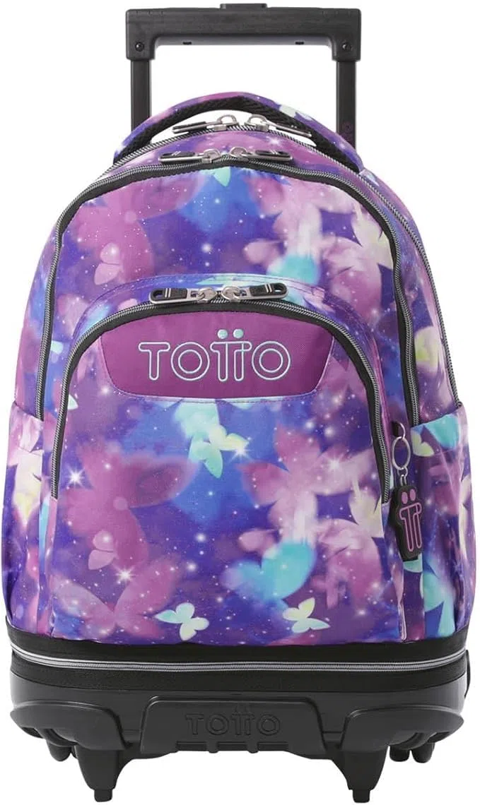 TOTTO - Mochila Escolar con Ruedas Desmontables, Modelo Tiza, Capacidad 26 L, Mochila PC 15.4", Bolsillo Botella, Manija Telescópica, Espaldar Ergonómico y Correas en S, Color Star Butterfly Glitter