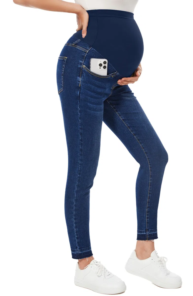 PACBREEZE Women's Maternity Jeans Over The Belly Slim Stretchy High Waist Denim Skinny Pants with Pockets