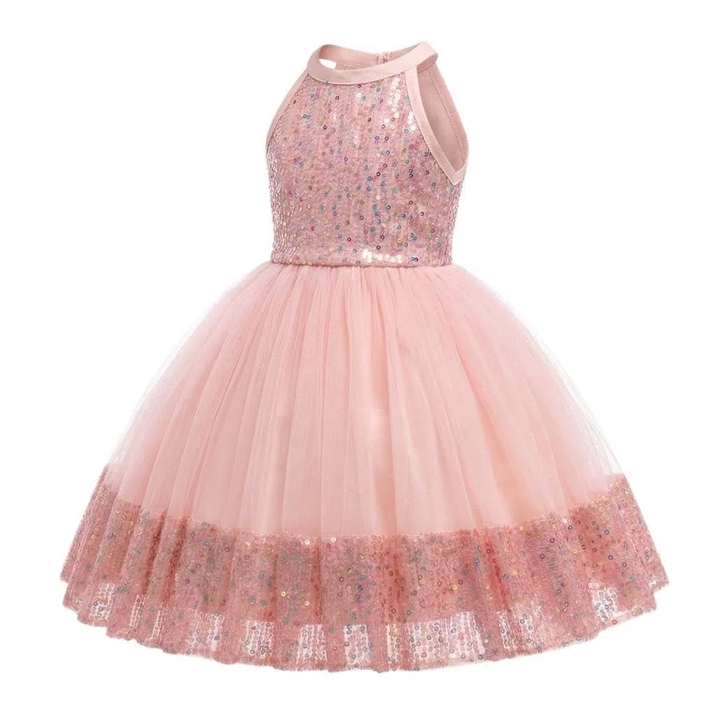 Lito Angels Vestido Niña Lentejuelas sin Mangas con Tul, Vestido Elegante Brillante para Boda Invitada, Actuación Escénica