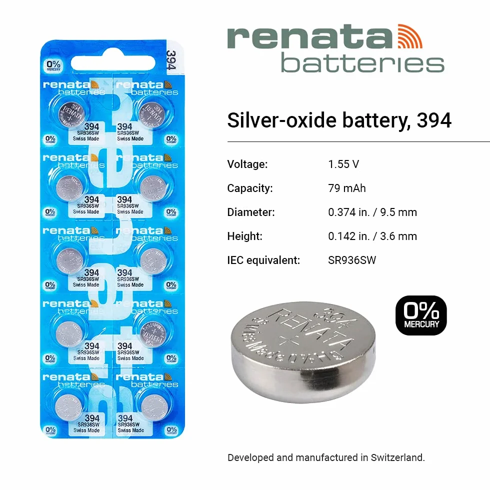 20 Renata 394 Silver Oxide Electronic Zero Mercury Batteries by Renata