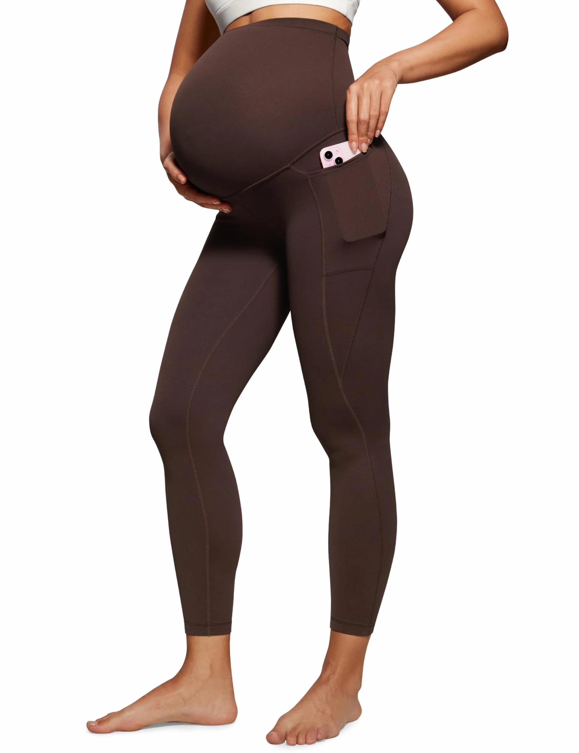 CRZ YOGA Butterluxe Mujeres Leggings de Maternidad con Bolsillos Ejercicio Yoga Embarazo Pantalones - 63cm
