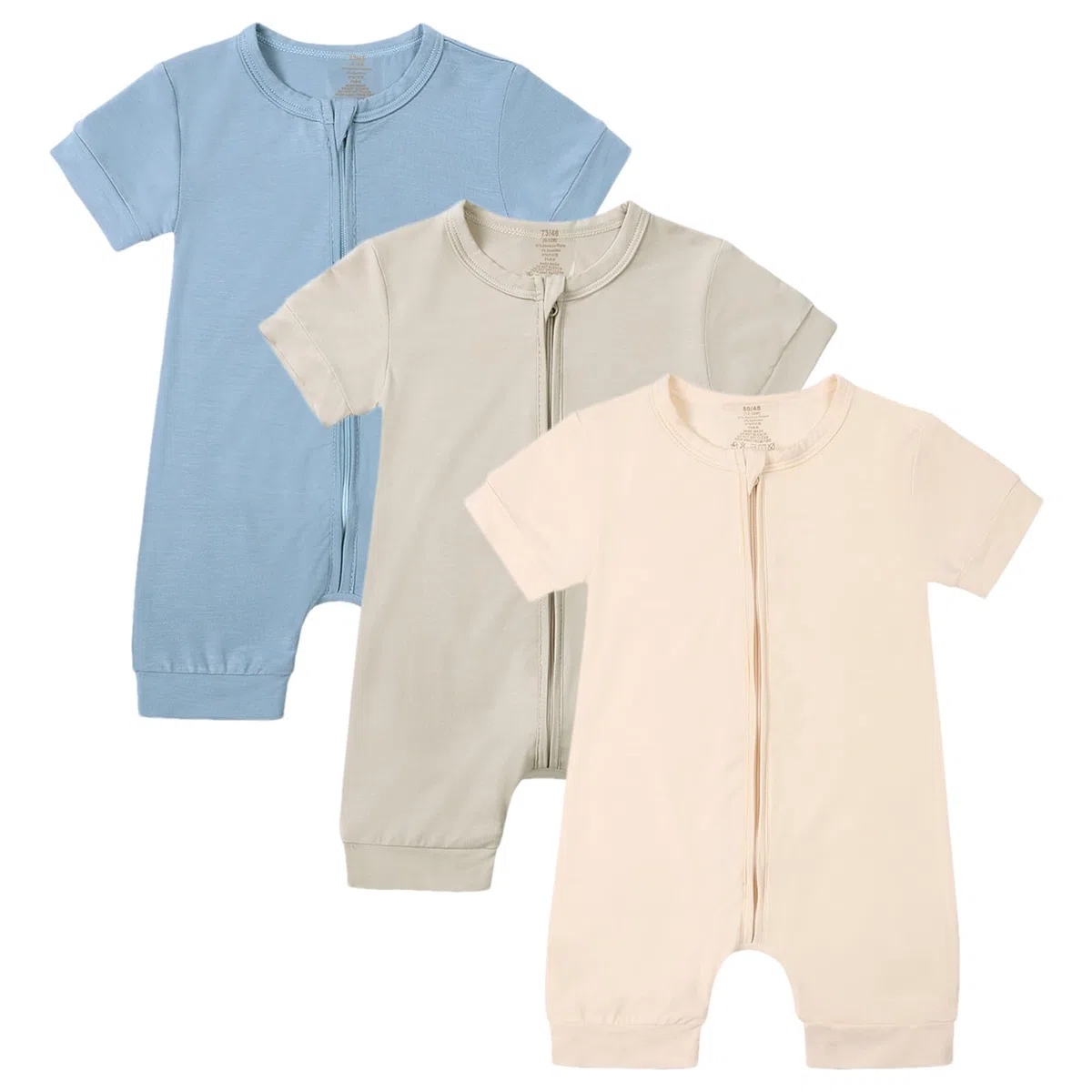 amropi Bebé Niño Niña Monos Pack de 3 Cremallera Mameluco Manga Corta Pijama Peleles