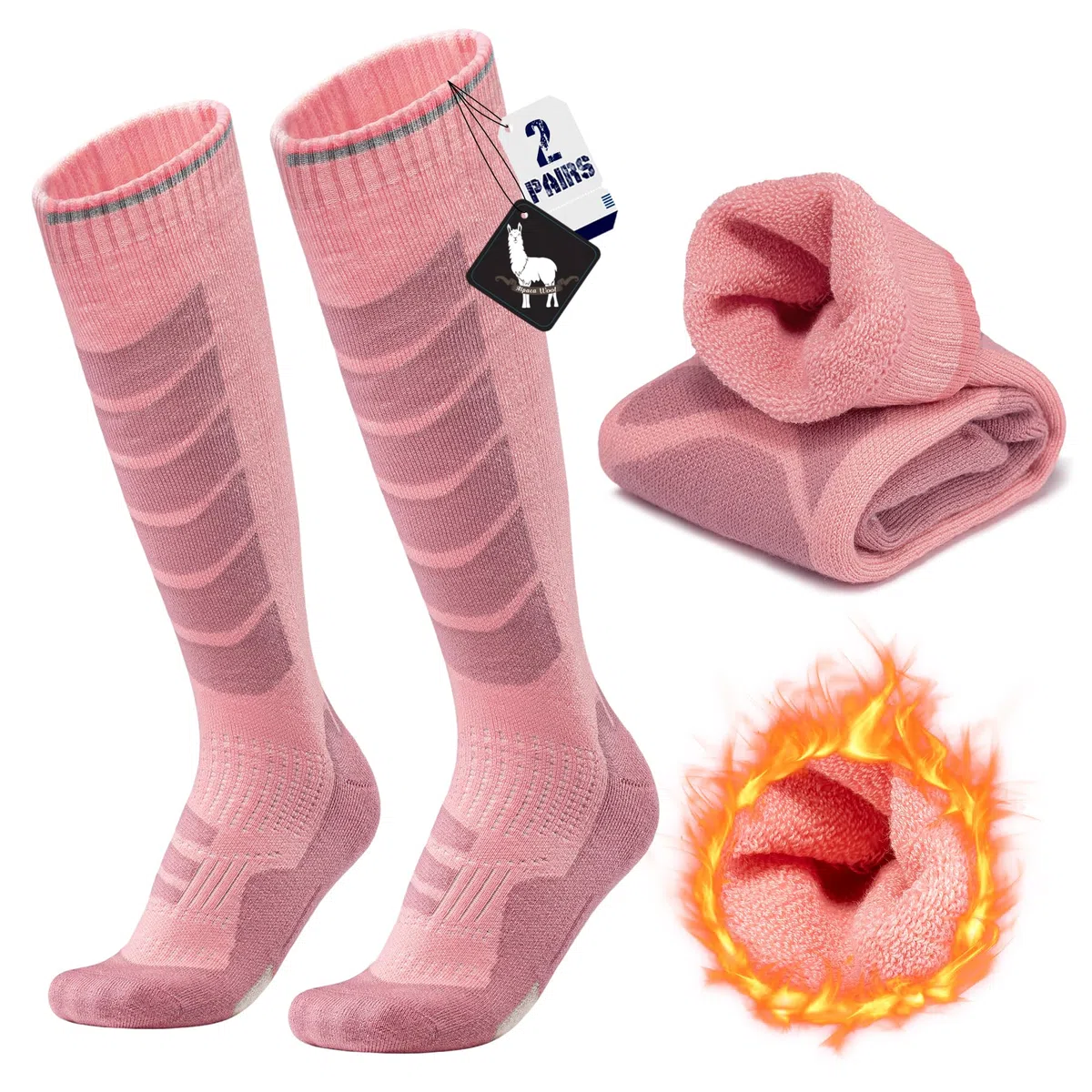 ineepor 2 Pares Alpaca Calcetines Esquí para Hombres, Mujeres Y Jóvenes, Calcetines Altos de Compresión para SNOWBOARD, Calcetines térmicos hasta la rodilla de invierno para Clima Frío Tallas 35-51